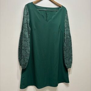 Shein Lace Long Sleeve V Neck Formal Shift Mini Dress Green